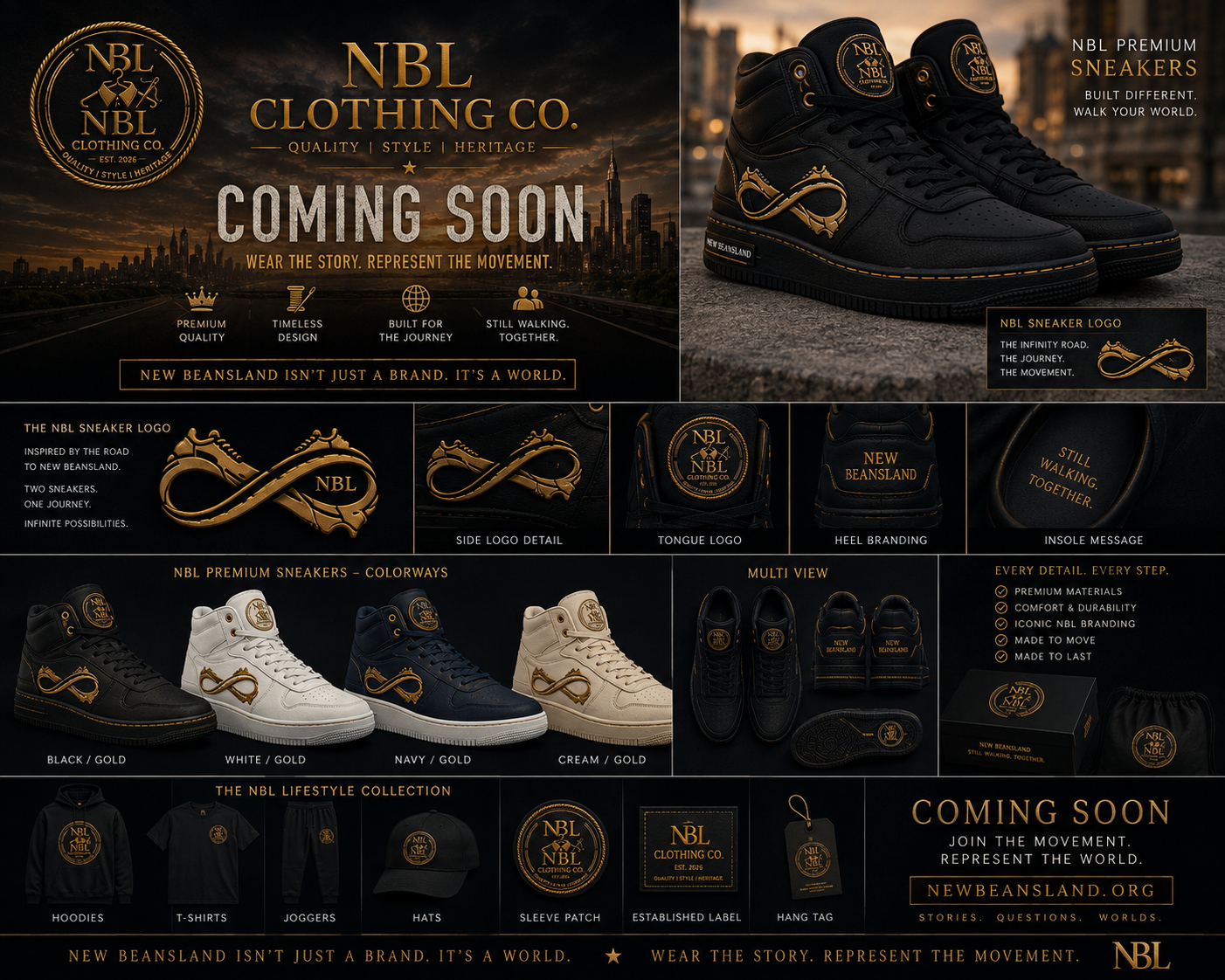 NBL premium sneakers black gold white gold navy gold and cream gold preview